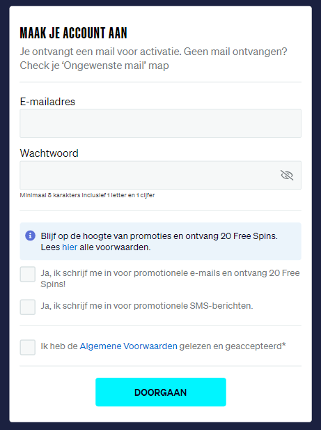 Registratieformulier voor nieuwe spelers